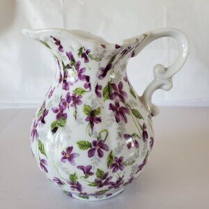 Inar O Japan Purple and White Flower Ceramic Pitcher